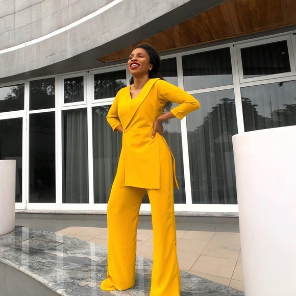 Mustard Two piece illusion blazer Jumpsuit - Picture 2 of 3